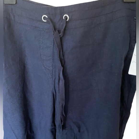 🍀NWT Women’s Solid Pull On Drawstring Soft Linen Pants Navy Blue - Picture 5 of 5
